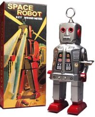amsterdam-tin-retro-speelgoed-winkel-te koop-Space Robot (zilver) met wind-up functie