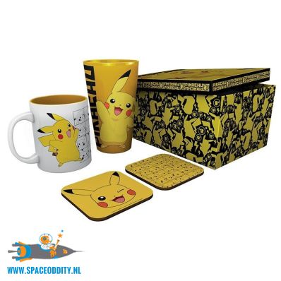 amsterdam-geek-store-Pokemon beker/mok Pikachu gift box met glas en 2 onderzetters